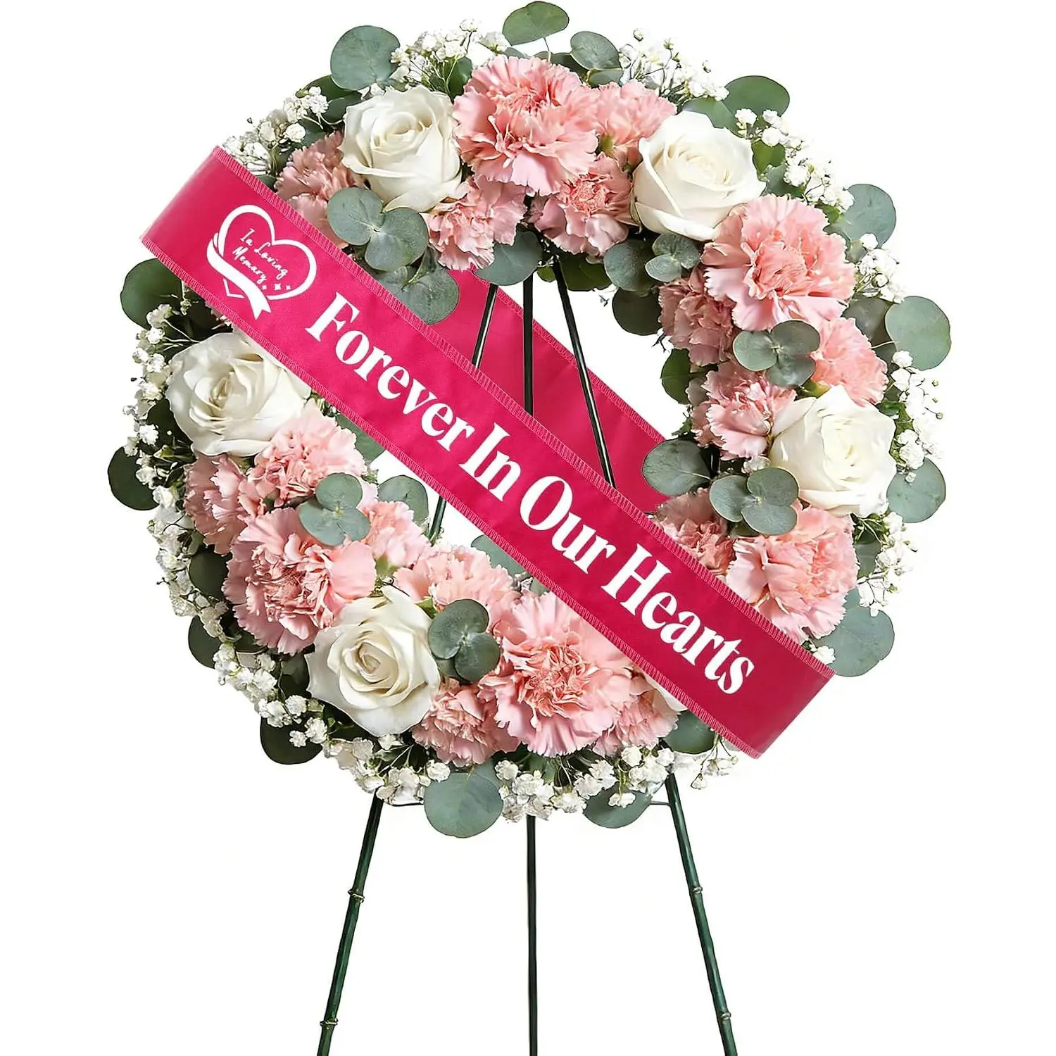 Elegant Funeral Wreath Sash – Funeral Sash Memorial Wreath Sash Funeral Ribbon Celebration,Forever in Our Hearts Memorial Ribbon for Graves & Wreaths ()