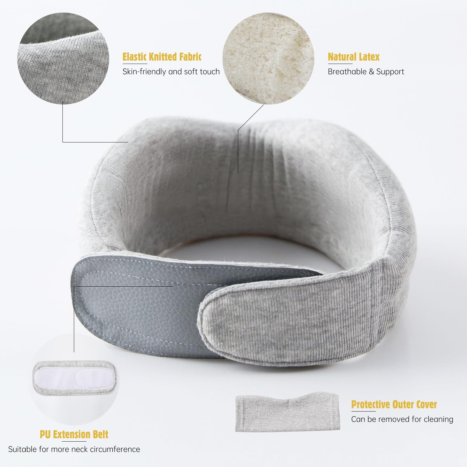 [Reidio] Natural Latex Neck Support Brace Soft Breathable Adjustable Cervical Collar with Extension Belt & Storage Bag Neck Stretcher for Neck Pain Relief & Support Head Down Prevention