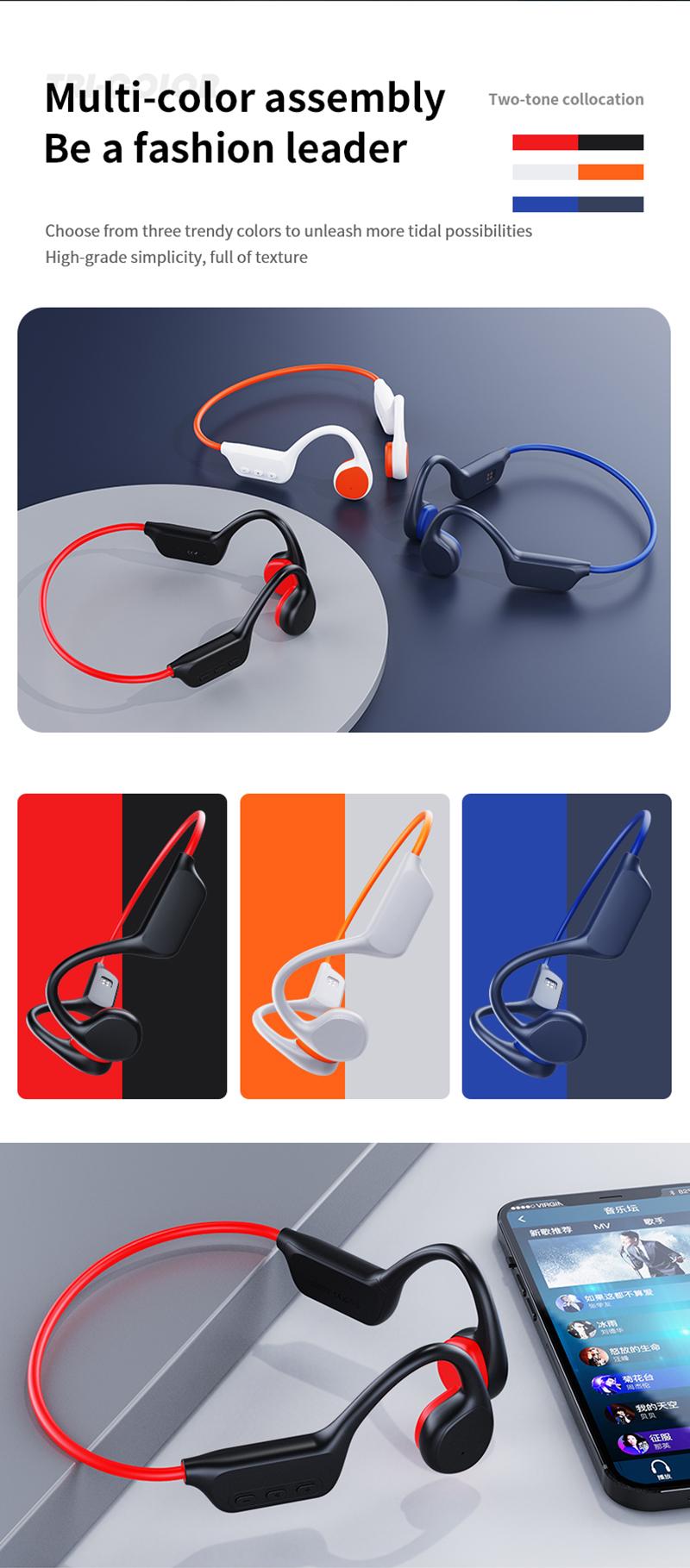 Bluetooth Bone Conduction Earphones IPX8 Waterproof MP3 Player Hifi Ear-hook Wireless Headphone With Mic Headset For Swimmin