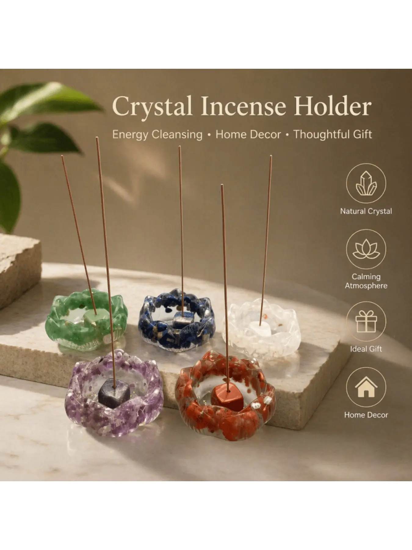 2-piece set natural crystal crushed stone drop glue lotus incense holder base with incense holder stone, lotus treasure basin resin base (incense not included