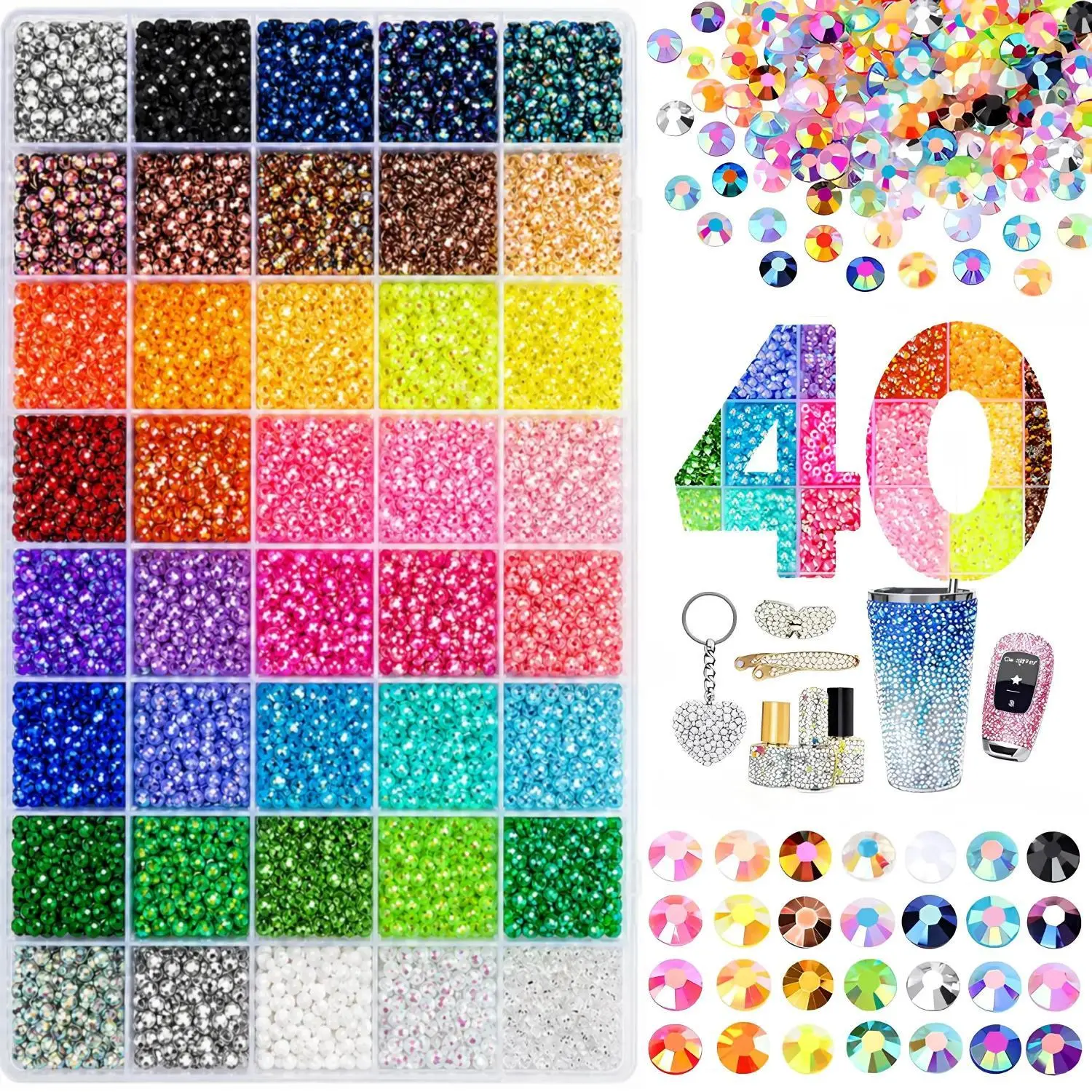 40000Pcs 3mm Multicolored Resin Flatbacks Rhinestone Bedazzling Kit, DIY Crafting Kit for Festive & Party Decor, Home Supplies & Party Gift Embellishments Suitable as a Christmas gift. halloween birthday day staff novelty accessory