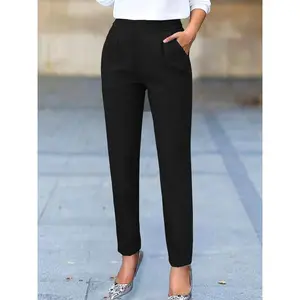 18ACTIVEKITWomen's high waist fat control carrot pants, straight leg casual office suit pants, elegant and simple design, suitable for daily commuting