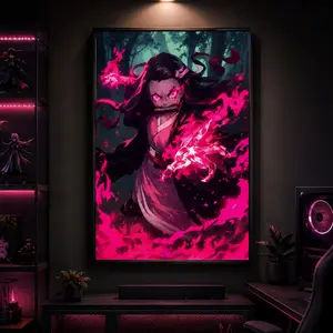 Nezuko Kamado Demon Slayer Art Print Poster, Nezuko Kamado Kimetsu No Yaiba Anime Posters, Canvas Wall Art Print, Japanese Anime Room Decor for Bedroom Dorm Gaming Room Office, Manga Wall Art Gift for Anime Fans