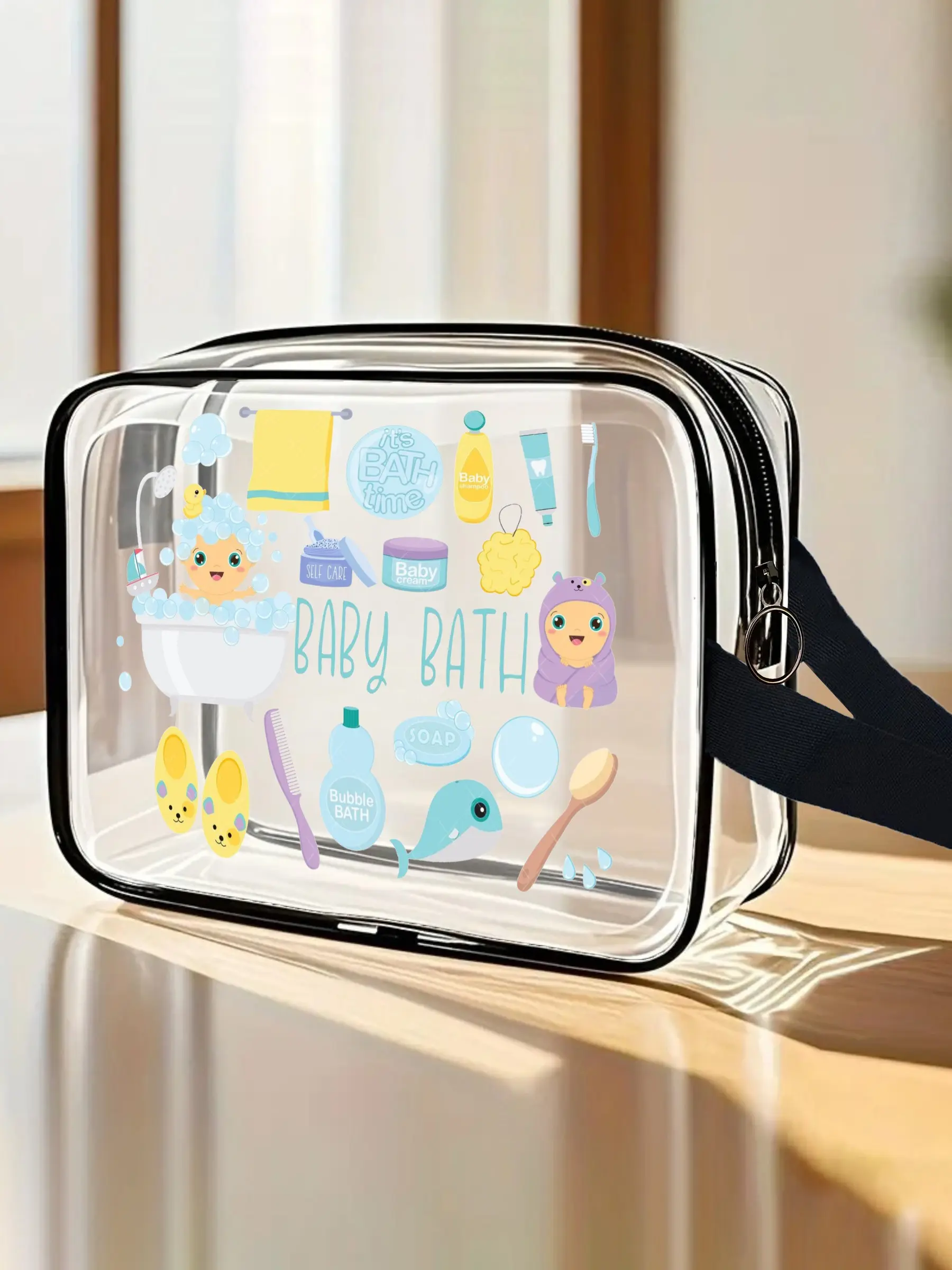 Cute Clear Toiletry Bag for Summer Beach Vacation | Transparent PVC Cosmetics Bag Makeup Organizer with Zipper | Waterproof Swimming Pool Essentials Storage | Aesthetic Travel Shower Caddy Gift for Her & Kids