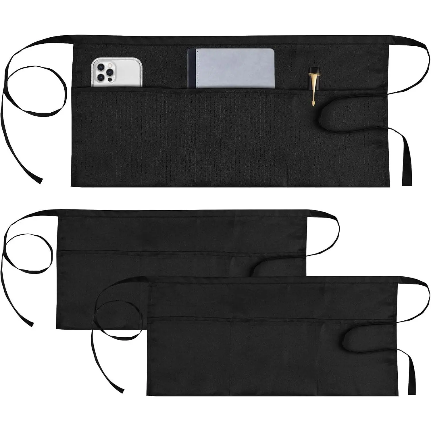 Soft Comfortable Polyester Fabric Server Workwear Apron - Short Style with 3 Pockets for Women Servers