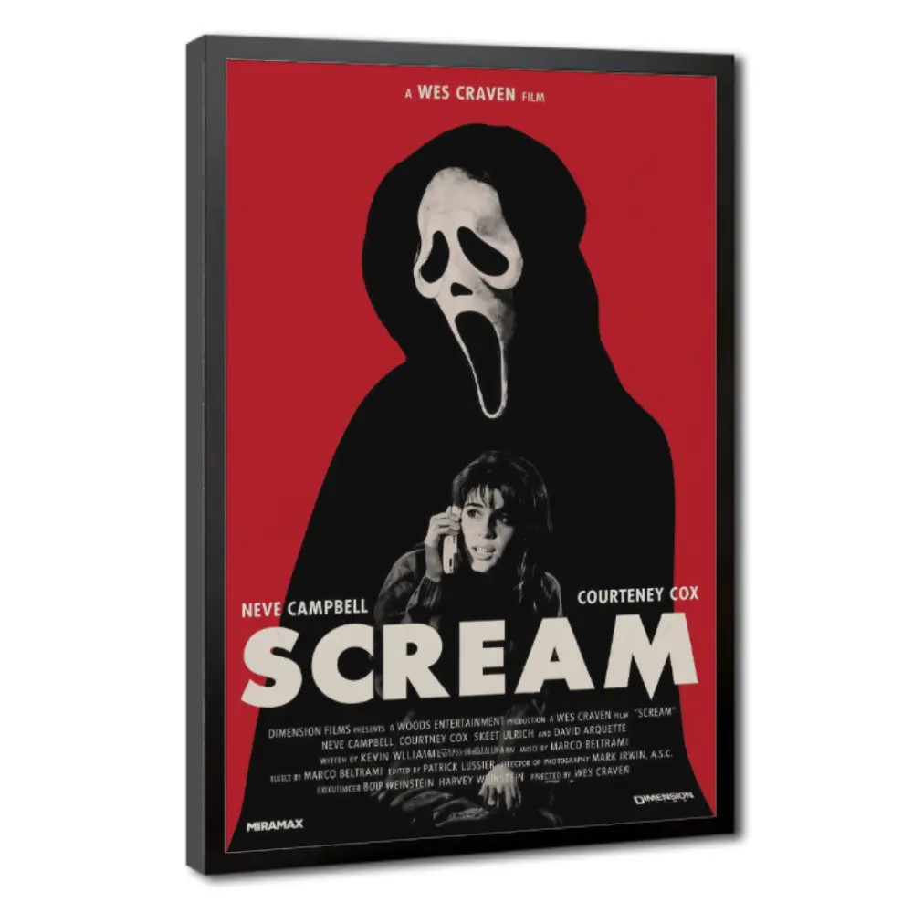 Scream 1996 Vintage Horror Movie Canvas Wall Art Poster, Classic Slasher Film Inspired Retro Print, Waterproof Moisture Proof Canvas Decor for Bedroom Living Room Office Dorm Home Theater, Gothic Room Decoration Gift for Horror Movie Fans Men Teens