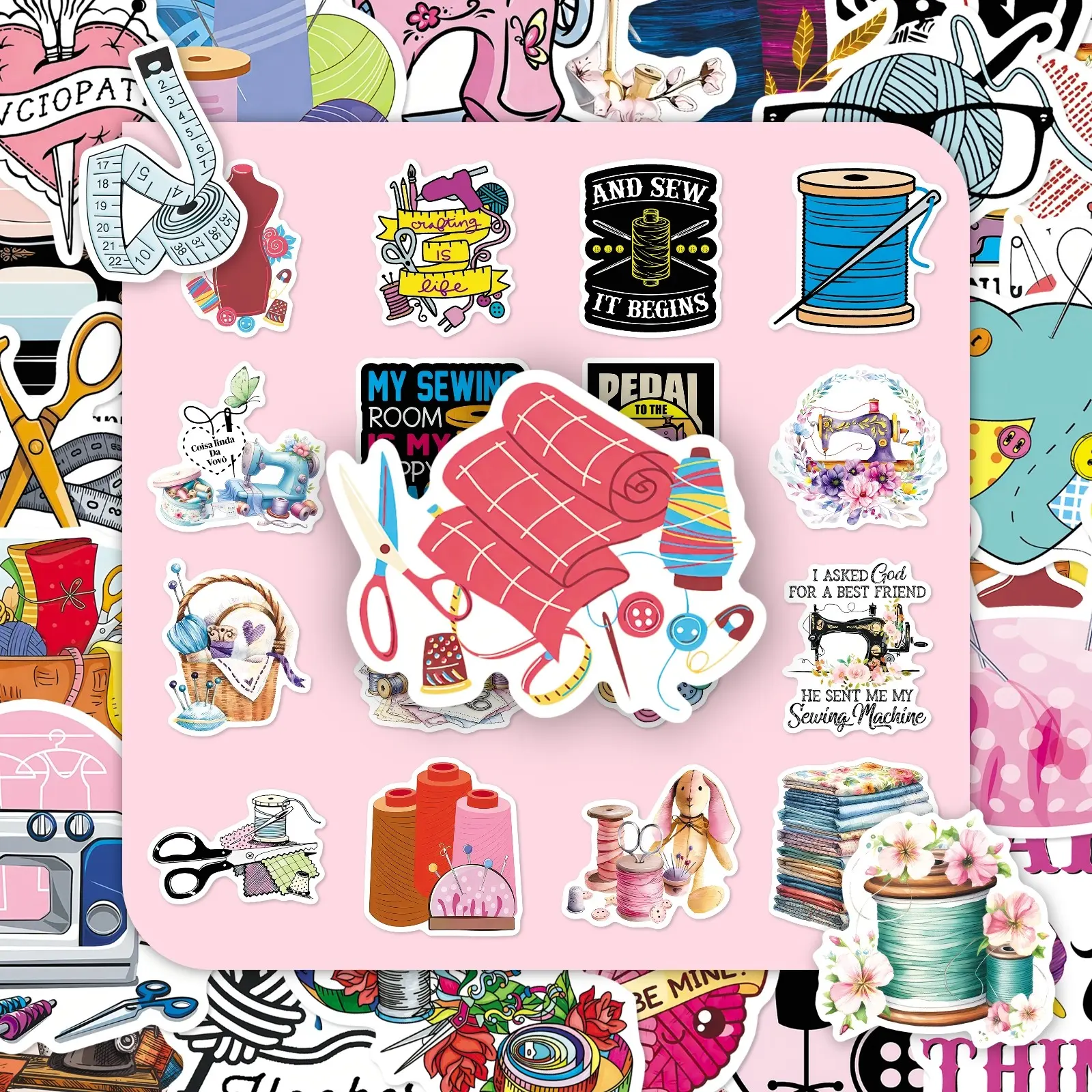 50pcs Sewing Lovers Stickers – Creative Cartoon Cute Stylish DIY Decorative Stickers for Journaling, Luggage, Storage Box, Decorative Decal