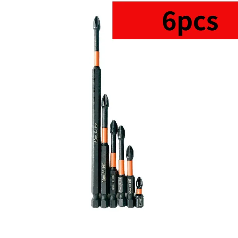 6Pcs Black Phosphating Impact Screwdriver Bits, High Hardness Wear‑Resistant Driver Bits, Universal For Pneumatic Screwdriver, Impact Drill & Electric Screwdriver