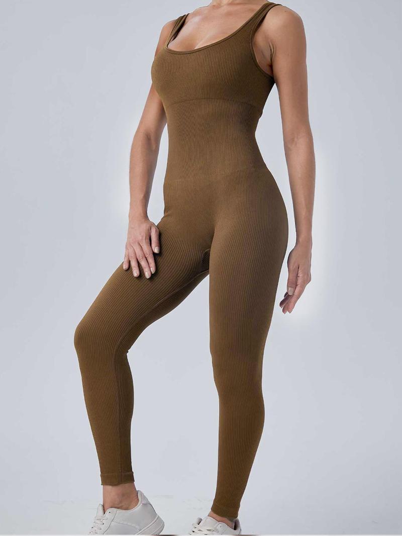 Women's Seamless One-Piece Hip Lift Crew Neck Tummy Control Jumpsuit with Tank Top, Tummy Control Dance & Fitness & Workout Set, Stretch Sportswear for Outdoor Activities