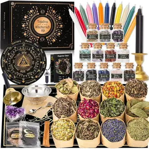 TigeJoy Witchcraft Supplies Witch Stuff Spell Kit 60PCS, Wiccan Tools, Include Herb Crystal Candle Amethyst Altar Bowl Witch Bell, Witch Gift Wiccan Starter Kit Altar Supplies Pagan Decor
