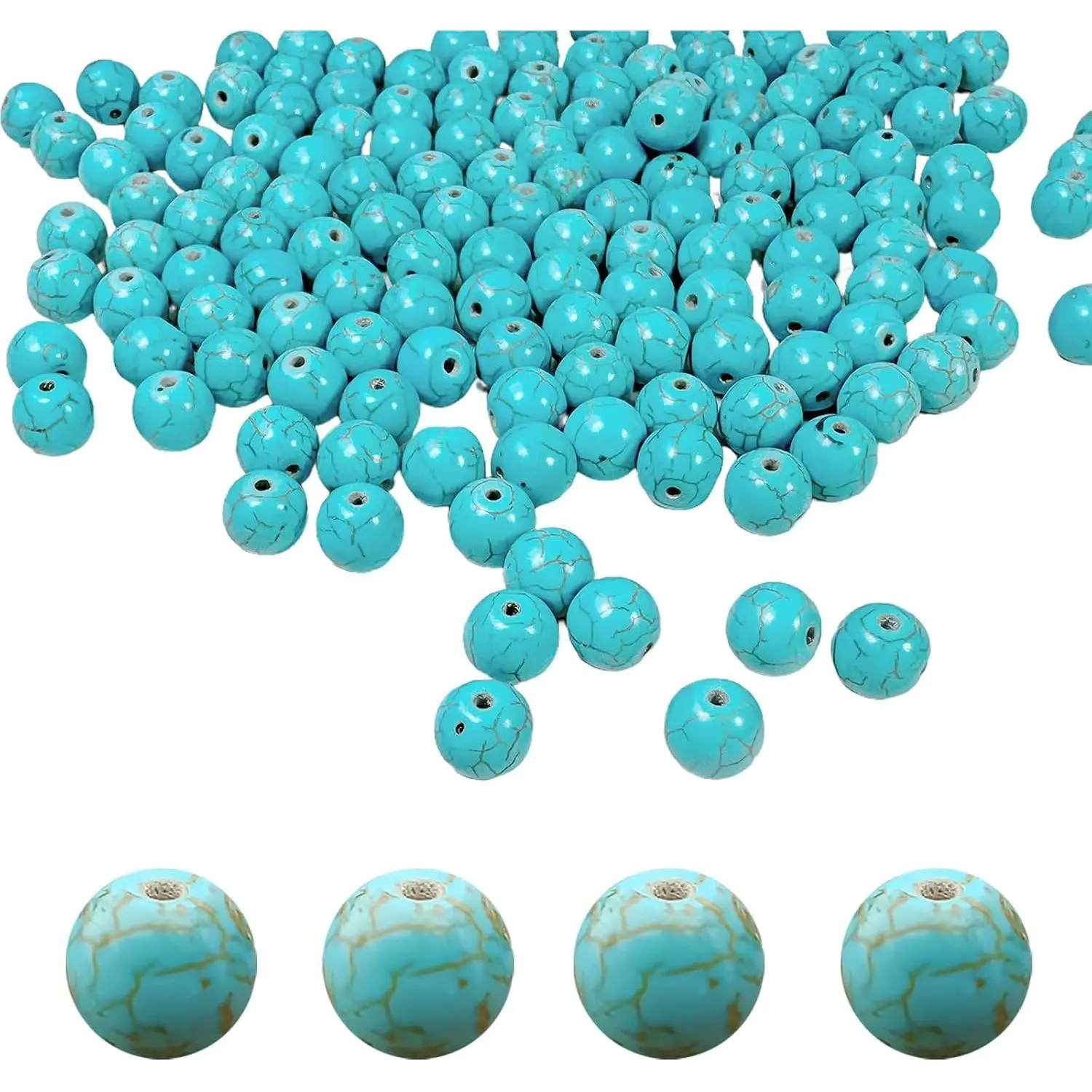 Turquoise Beads Bulk 8mm - 450 count  Semi-Precious  Round Space Loose Beads for  Making, Bracelets, Necklaces, Earring, DIY  Crafts,  Stone Gifts
