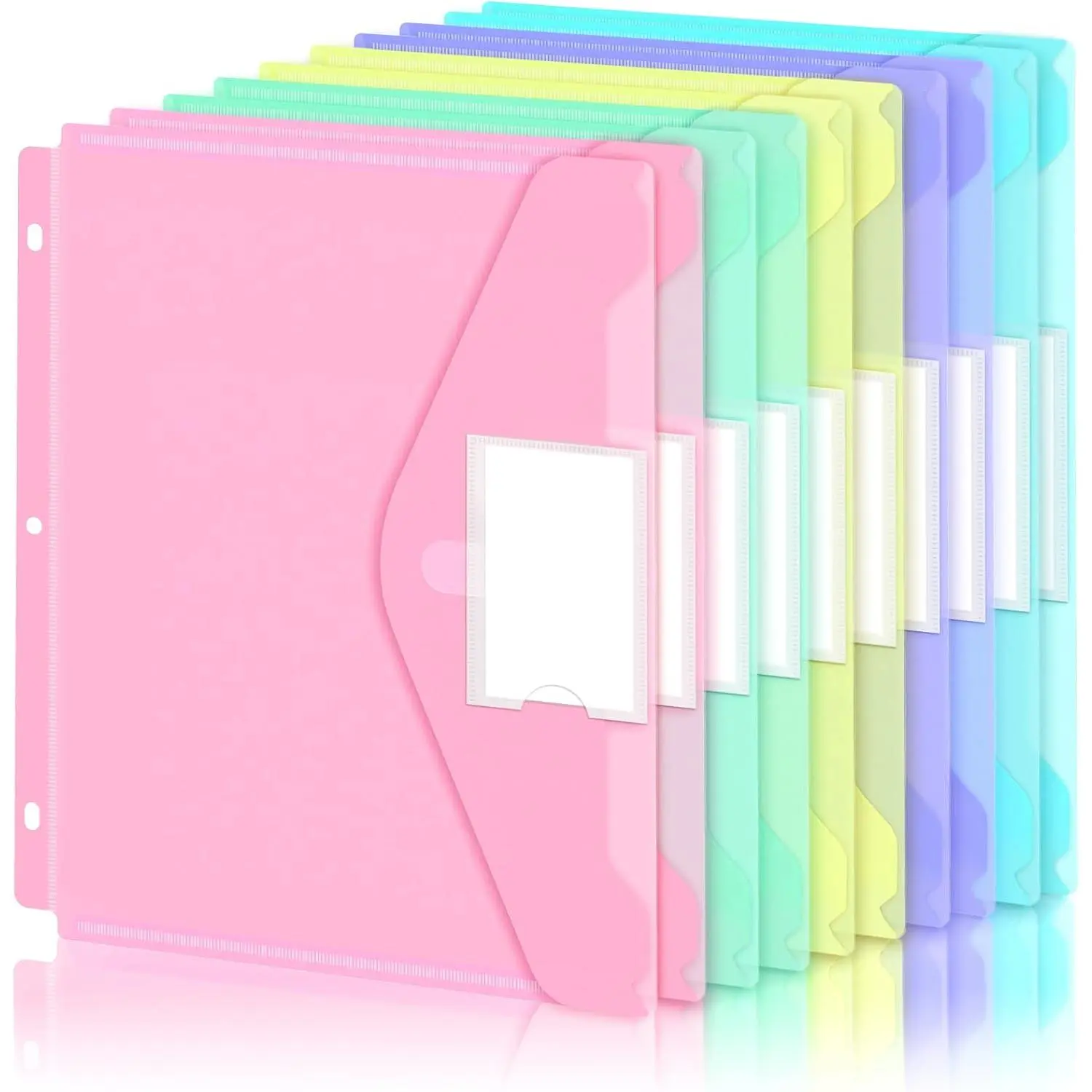 Binder Pocket, 10 Pack Super Heavyweight Plastic Folders for 3 Ring Binder, Folders with Pockets Side Loading, Binder Pouch with Label Expandable, Letter Size, Pastel Colors