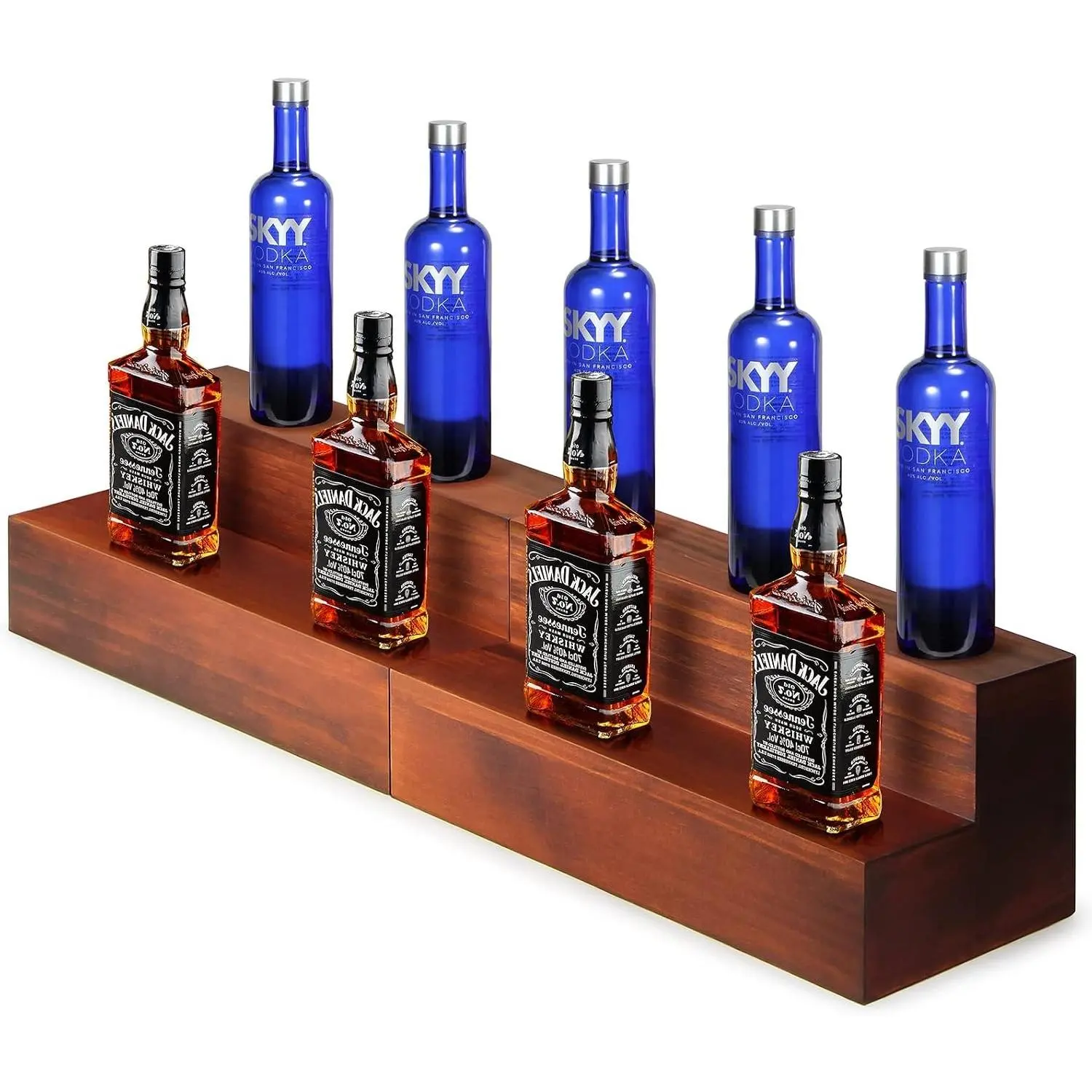 Liquor Bar Bottle Display Shelf, 2 Tier Real Wood Bar Shelves for Liquor Bottles, Bar Shelf for Liquor, Liquor Shelf for Home Bar Liquor Shelves Bottle Display (Wood Bar Shelf)