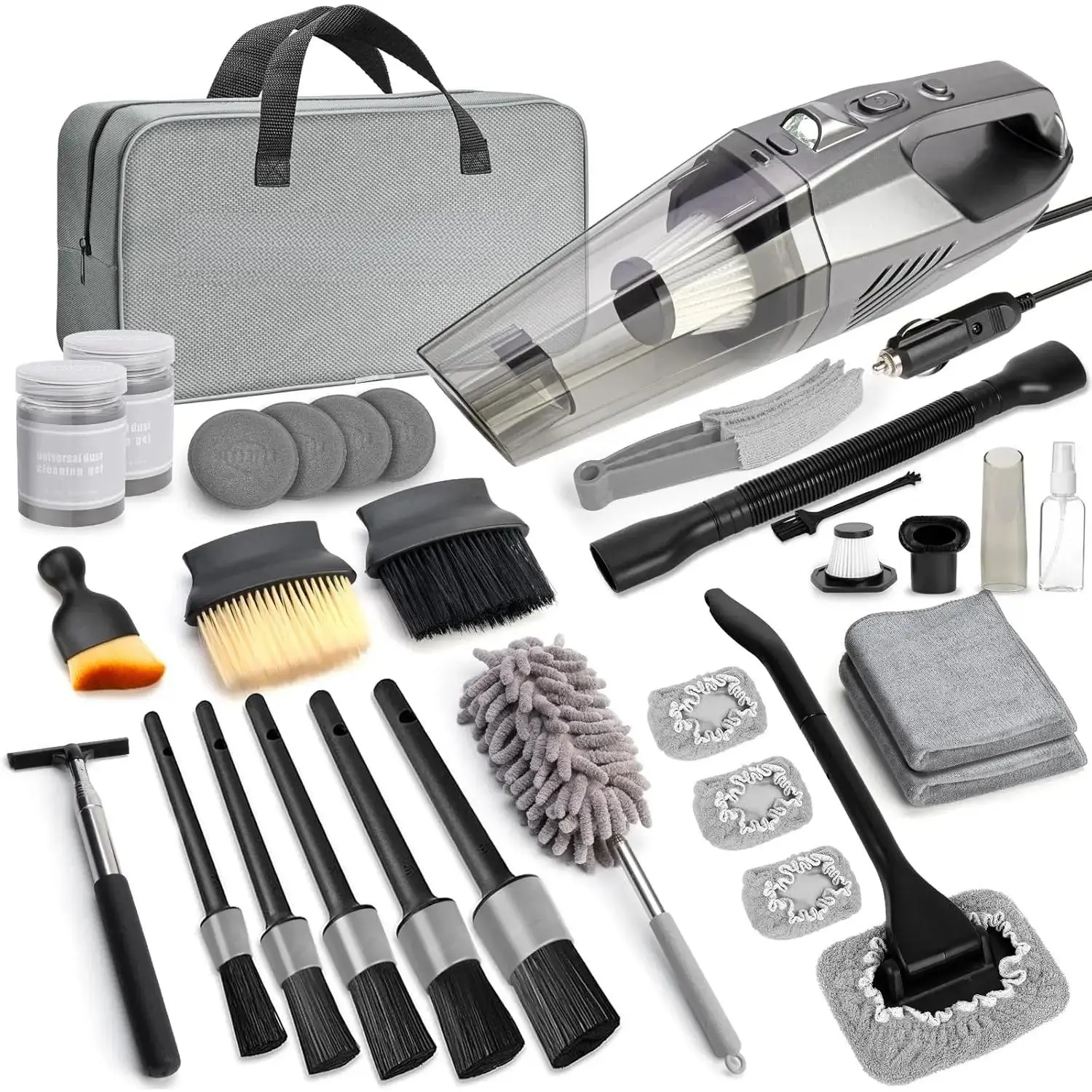 Car Cleaning Kit, Car Vacuum Kit, Car Detailing Kit Interior Cleaner, Gray Car Interior Cleaning Kit forA Men and Women Tool Brush