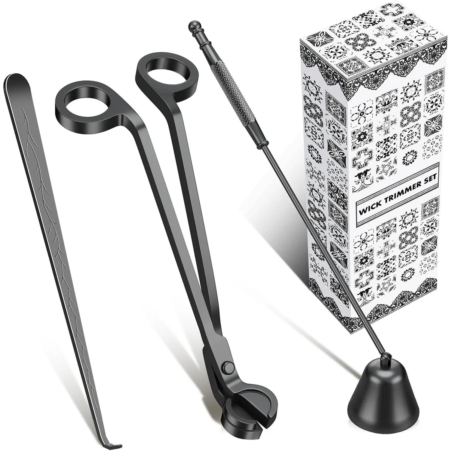 Candle Wick Trimmer, Candle Snuffer and Wick Dipper & Candle Accessory Set, 3 in 1 Candle Care Kit for Candle Lover (Black)