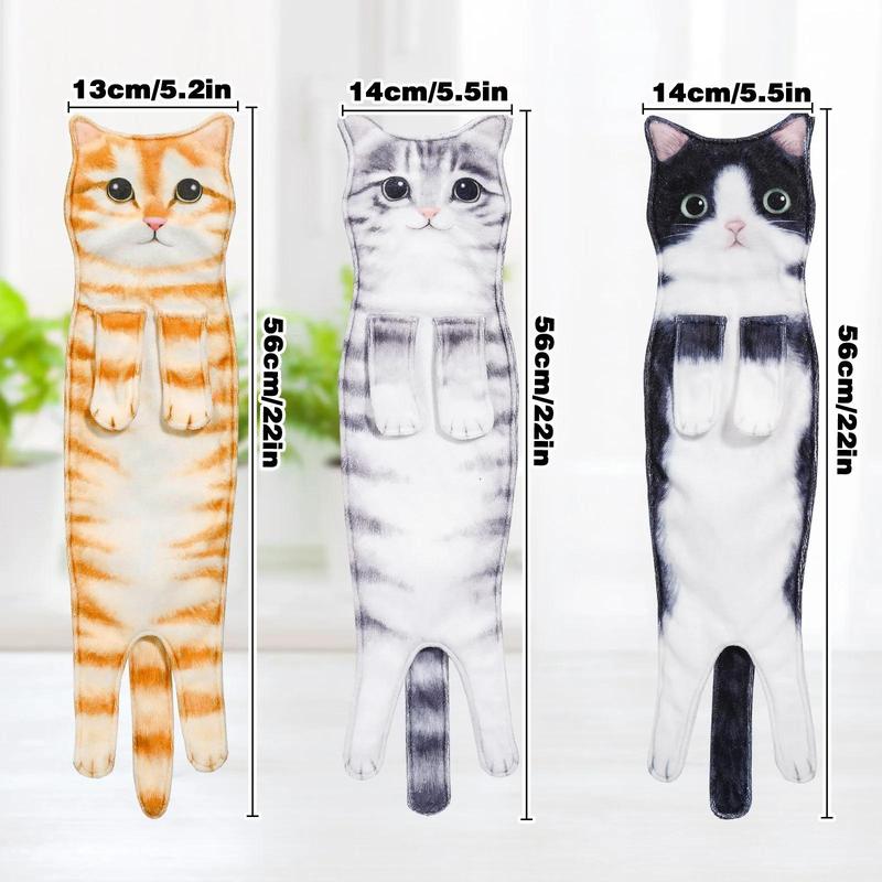 Funny Cat Hand Towels Kitchen Bathroom Hand Towel Quick Dry Soft Absorbent Microfiber Cat Shape Wipe Hands Towel For Cat Lovers