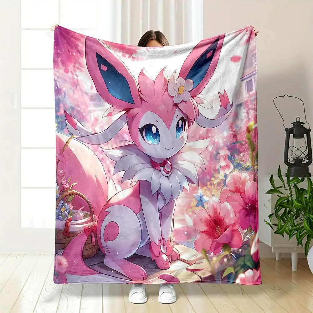 Eevee Cartoon Flannel Throw Blanket – Super Soft Warm Plush Bedspread for Bedroom, Sofa, RV, Lounge, Camping, and Fan Gift Decor