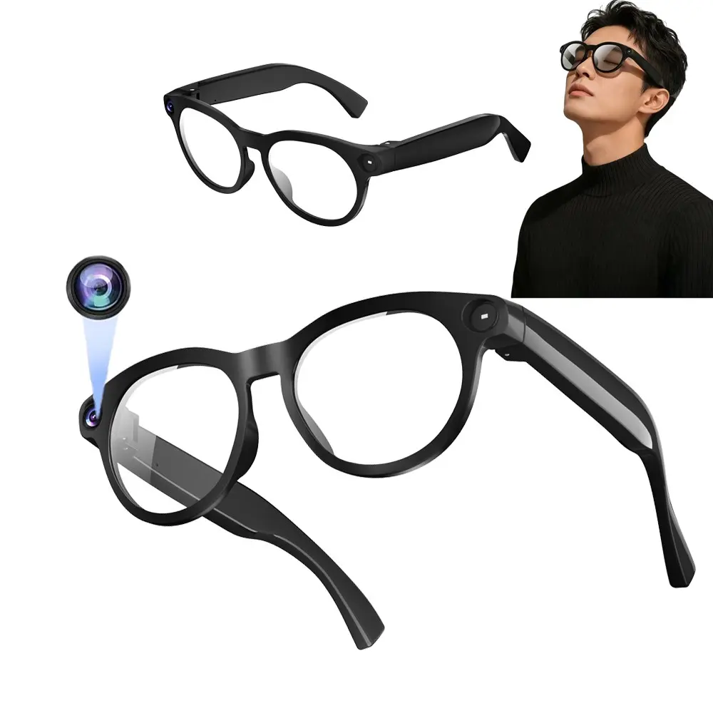 Smart Glasses with AI Translation,  8MP Camera, 1080P Video Recording, 4GB Memory, 290Mah Battery,AI Real Time Translation, Video Call Translation,Build-in Mic & Speakers, Bluetooth Calling, Music Control , 2 Lenses Total (Transparent +Black)