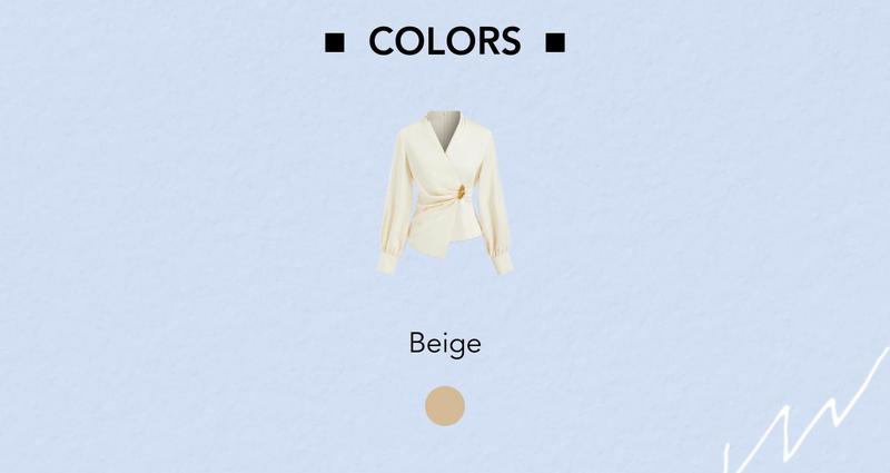 Cider Satin V-neck Long Sleeve Wrap Ruched Metal Detail Blouse