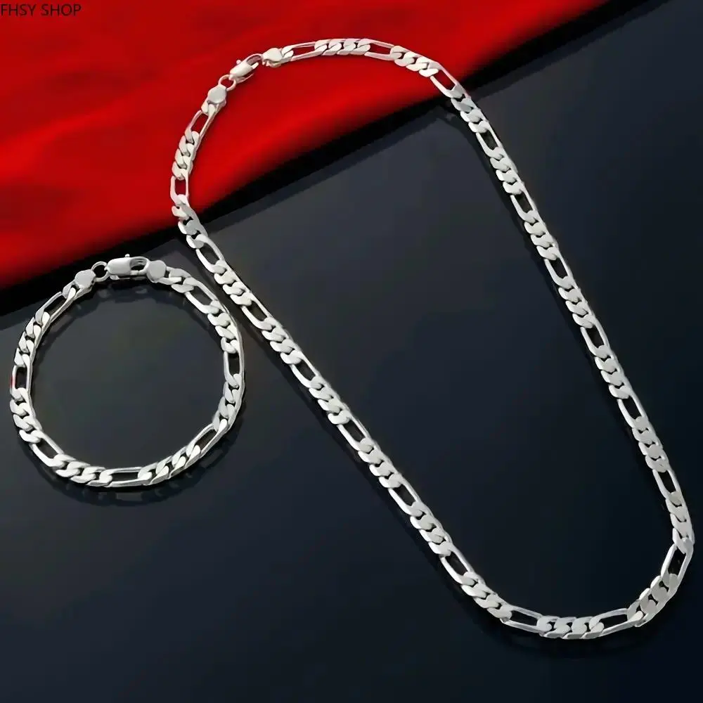 Unisex 925 Silver 4mm Figaro Cuban Link Chain Necklace, Strong Durable Chain with Secure Clasp, Stylish Summer Beach Vacation Accessory, Perfect Birthday Gift for Him or Her