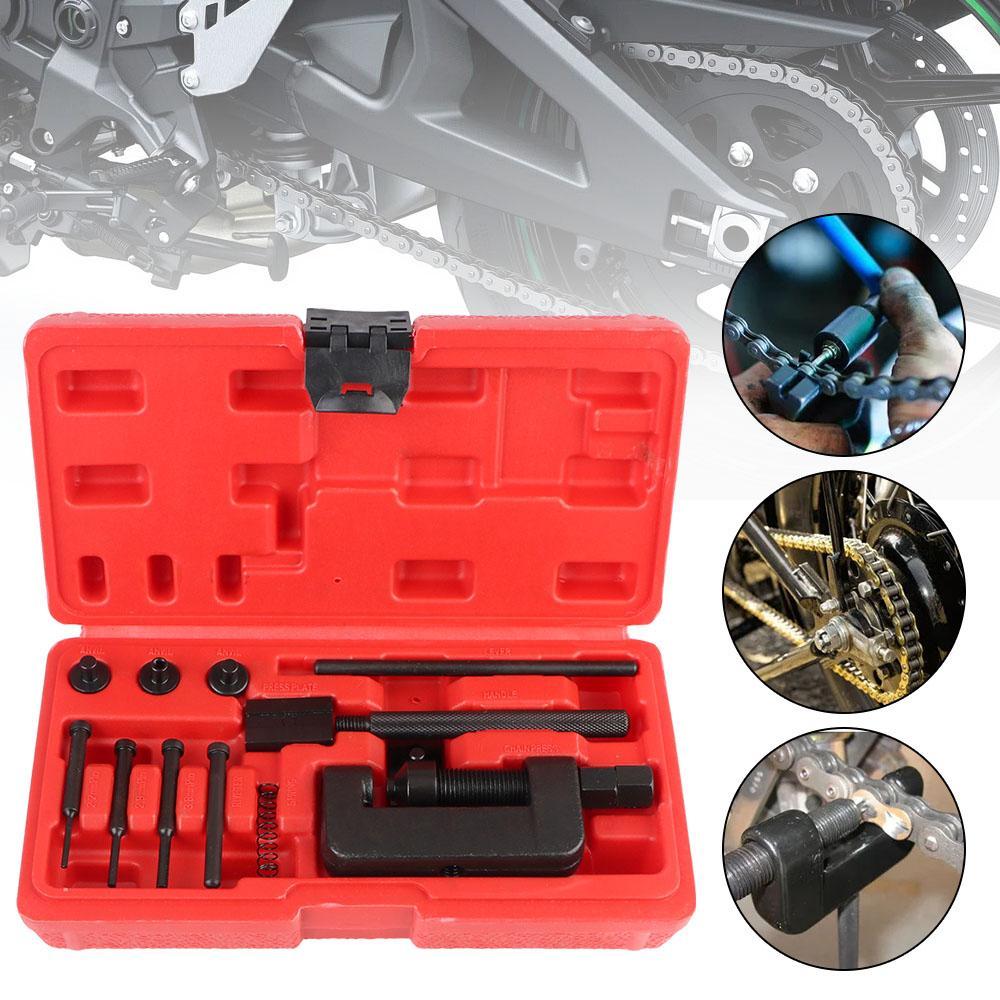 Motorcycle Chain Breaker, Motorcycle Bike Chain Splitter Link Riveter Set with Red Case, Car Repair Tool Kit, Mechanic Tool Kit, Multifunctional Tool Kit