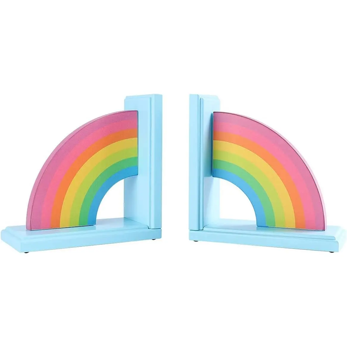 Book Ends, Wooden Rainbow Non-Skid Cute Book Stoppers (Pack of 2) for Girls' Home, Children's Room Decor