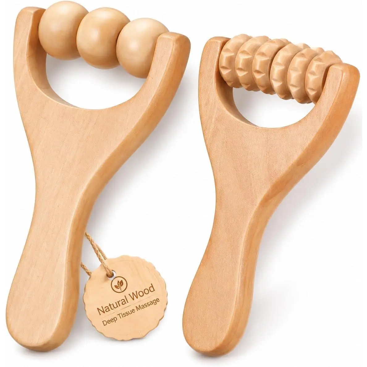 2Pcs Wooden Massage Roller Muscle Relief/Gift, Wood Massage Tool, Wooden Roller Tools for Body Care and Relaxation, Manual Massage Roller Tool for Daily Home Use (3 Bead Gear Roller)