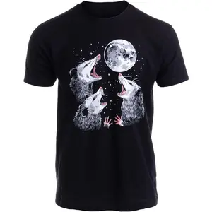 Unisex Funny Retro Cotton T-Shirt with Three Possum Moon Print, Weird Opossum Meme Graphic Casual Novelty Gag Gift Tops clothing long