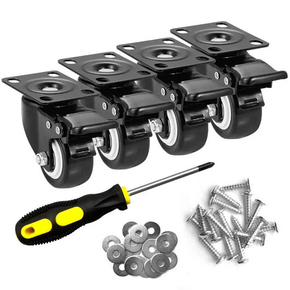 2" Caster Wheels Set of 4, Duty Casters with Brake| No Noise, Locking, Polyurethane (PU) Wheels, Swivel, Castors, Pack of 4