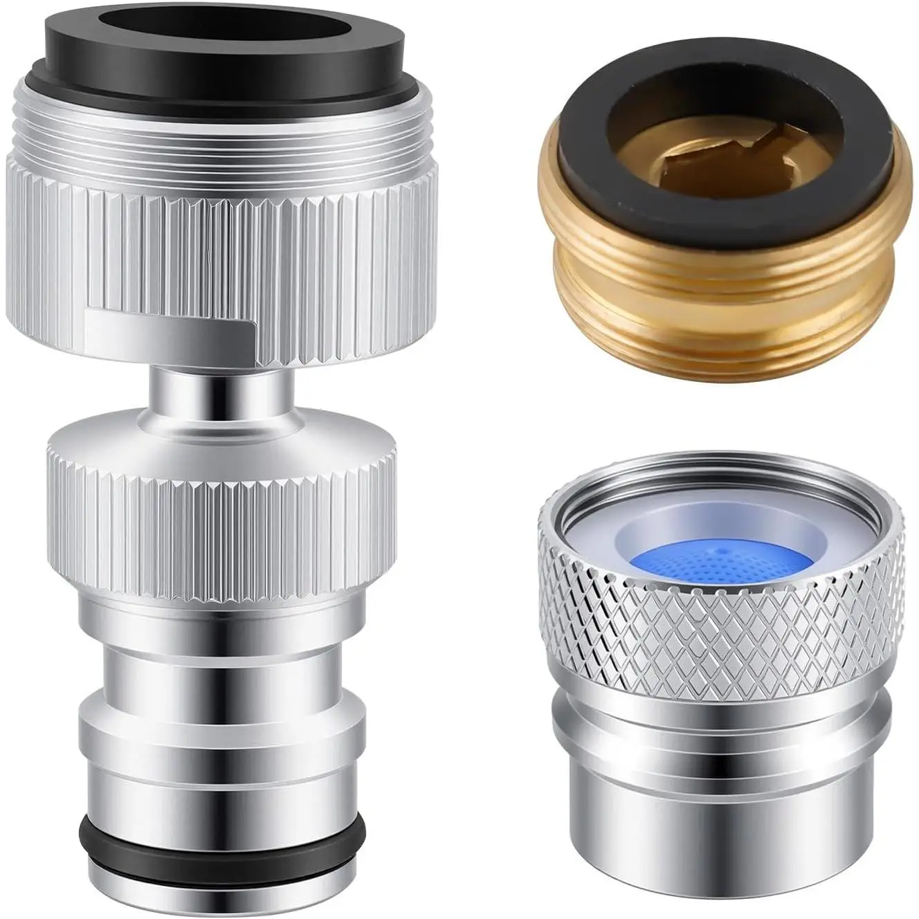2 PACK Faucet to Dishwasher Adapter, Quick-Connect Dishwasher  Connection, with Swivel Ball Joint and Faucet Aerator, Male 15/16 Inch and Female 55/64 Inch, Chrome