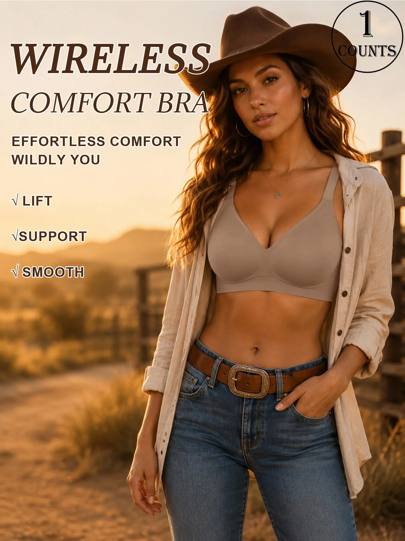 Women's Wireless Balconette Bra, Soft Fabric Lingerie, Three-Row Buckle Back Design, Lightweight Comfortable Wear, Medium Support