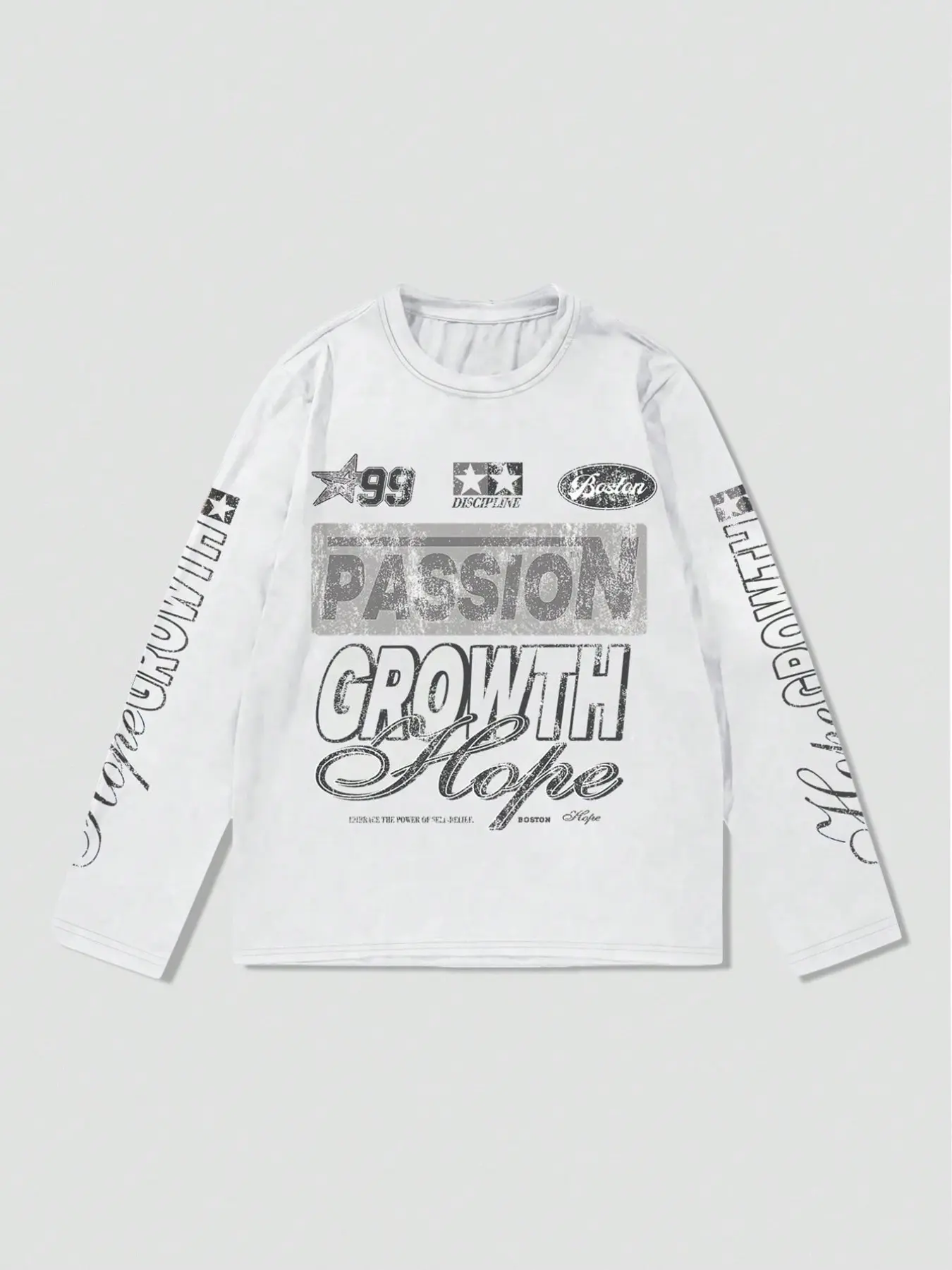 Men's Vintage Graphic T-Shirt, Retro Slogan Long Sleeve Top, 90s Star Badge Print, Casual Summer Wear, Fitted H-Type Silhouette