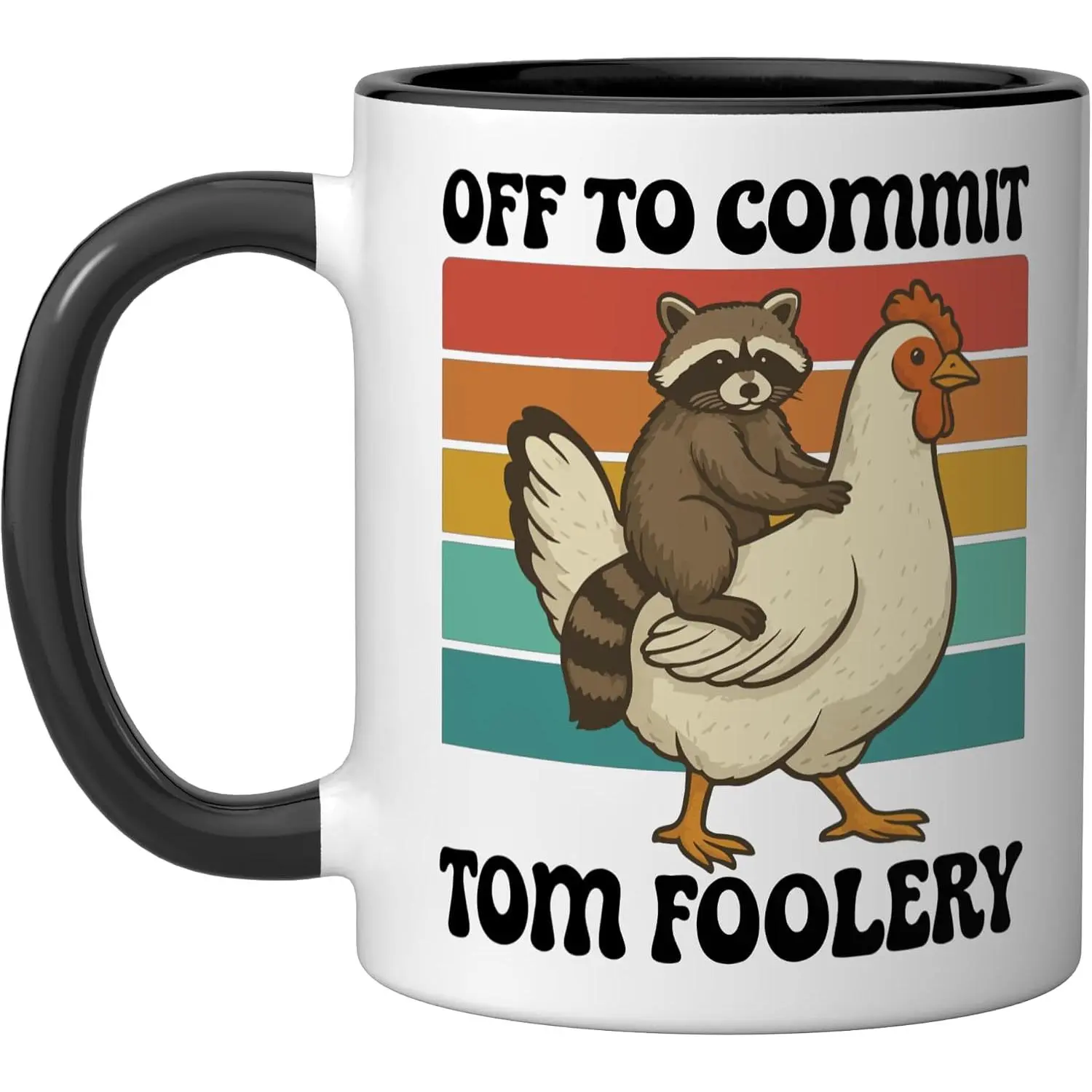 Off To Commit Tom Foolery Raccoon Ceramic Mug, Black White, 11oz Coffee Mug, 15oz Ceramic Cup