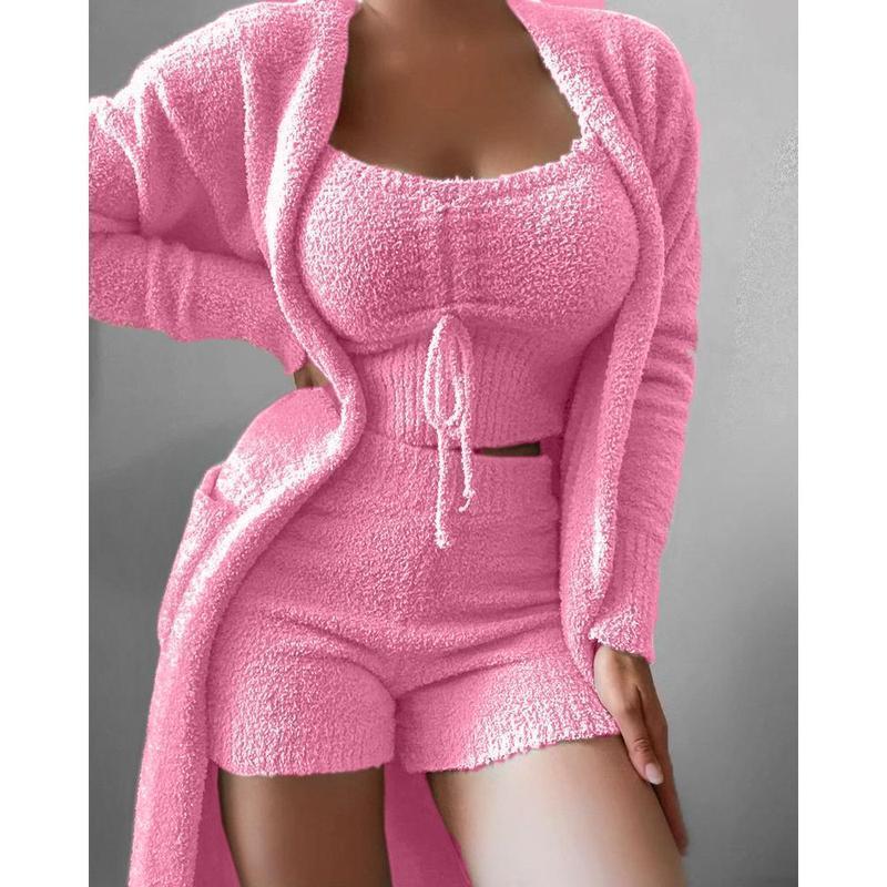 Women's 3-Piece Fluffy Fleece Pajama Sets Loungewear Outfits