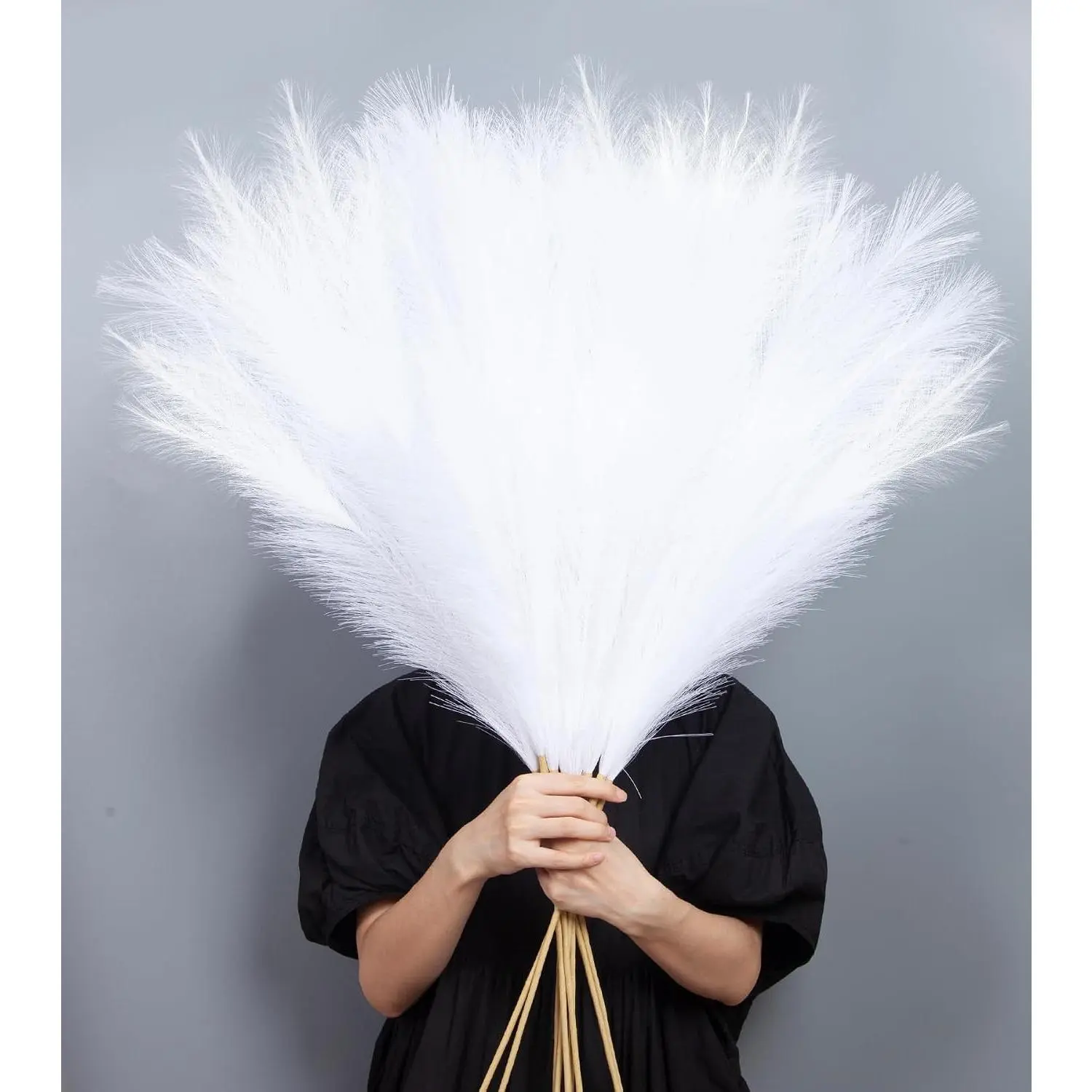 9 Pcs 45" Tall White Pampas Grass Decor, Long Stem Artificial Faux Floral Stems for Floor Vase, Boho Dried Bouquet Arrangement Filler for Home Wedding DecorationGift