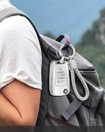 for Chevy Key Fob Cover with Carbon Fiber Style Belt Keychain,Upgraded TPU Surface Grain Key Case for Cruze Equinox Malibu Sonic Trax Impala Cruze (4 Buttons) (Red, A2)