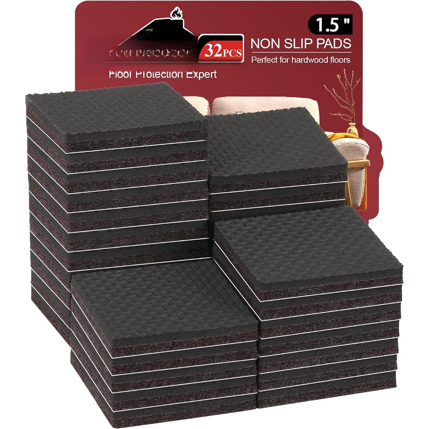 Non Slip Furniture Pads -32pcs 1.5" Furniture Grippers Hardwood Floors, Non Skid for Furniture ,Self Adhesive Rubber Furniture , Anti Slide Floors Protectors for Keep Couch Stoppers