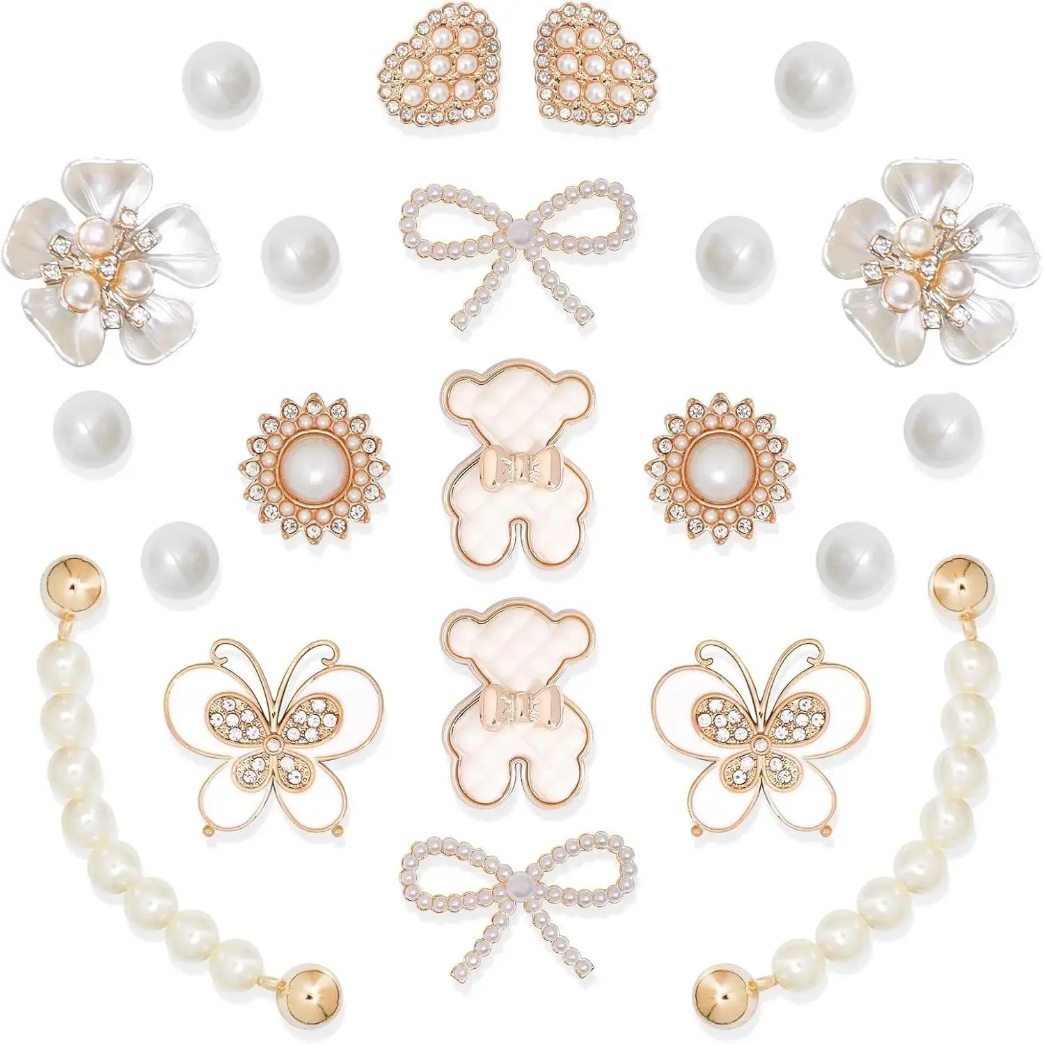 SOGLLQAM Shoe Charms Chains for Women – Flower, Butterfly & Pearl DIY Shoe Decorations, Rhinestone Bling Charms, Cute Party & Birthday Accessories Slippers GIft summerwins