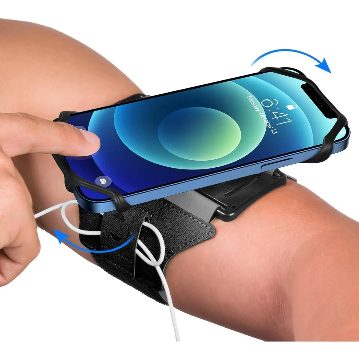 Running Armband 360 ° Rotatable for iPhone 17/16/15/14/13/Pro Max/Pro/Mini/12/11/SE/Xs/XR/X/8/7/Plus, Fits All 4-6.7 Inch Smartphones, with Key Holder Phone Armband for Running Hiking Biking (Black)