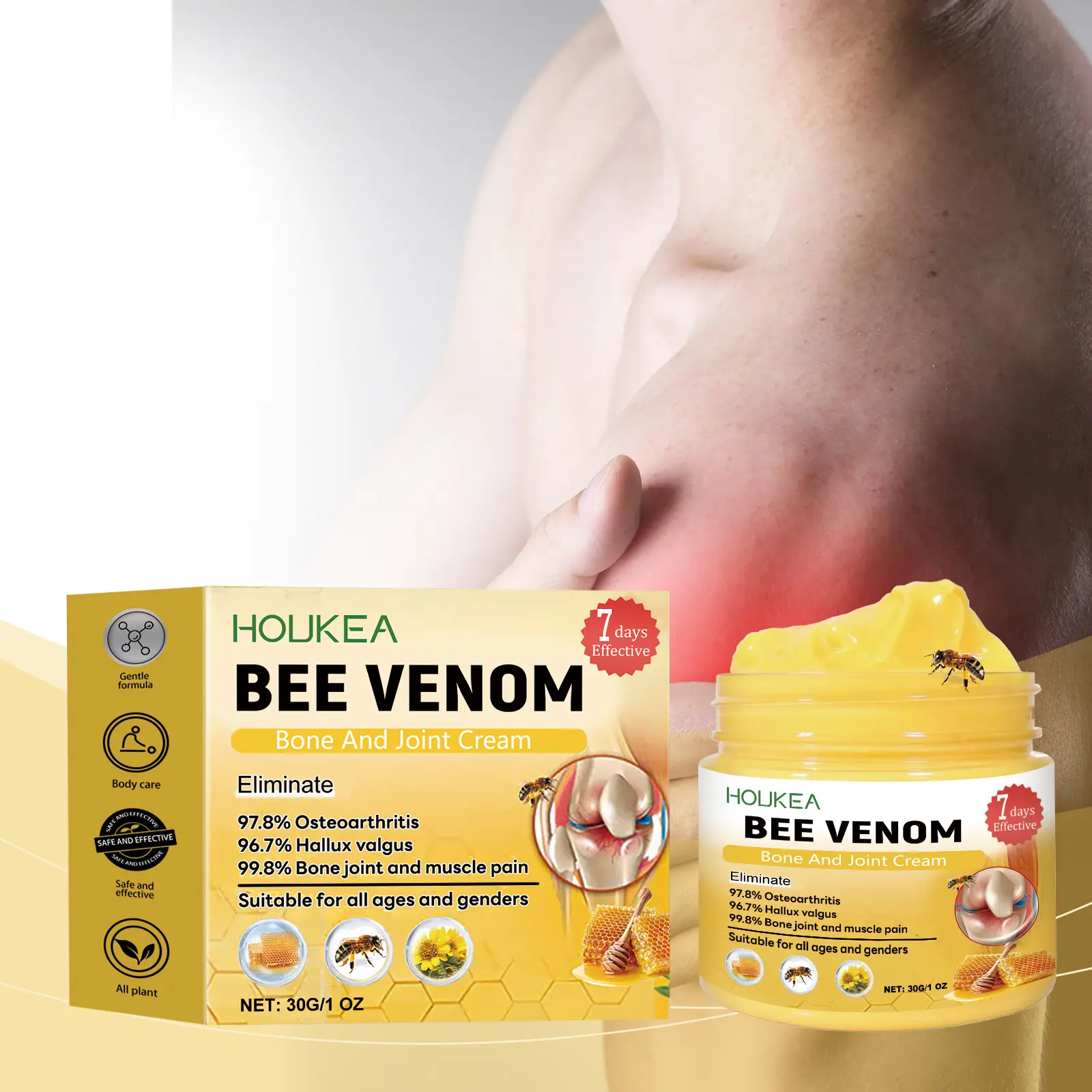 Bee Venom Herbal Joint Wellness Cream, Natural Topical Body Nurture Ointment for Wrist, Knee & Body Joints, Gentle Daily External Massage Care Cream,leaf