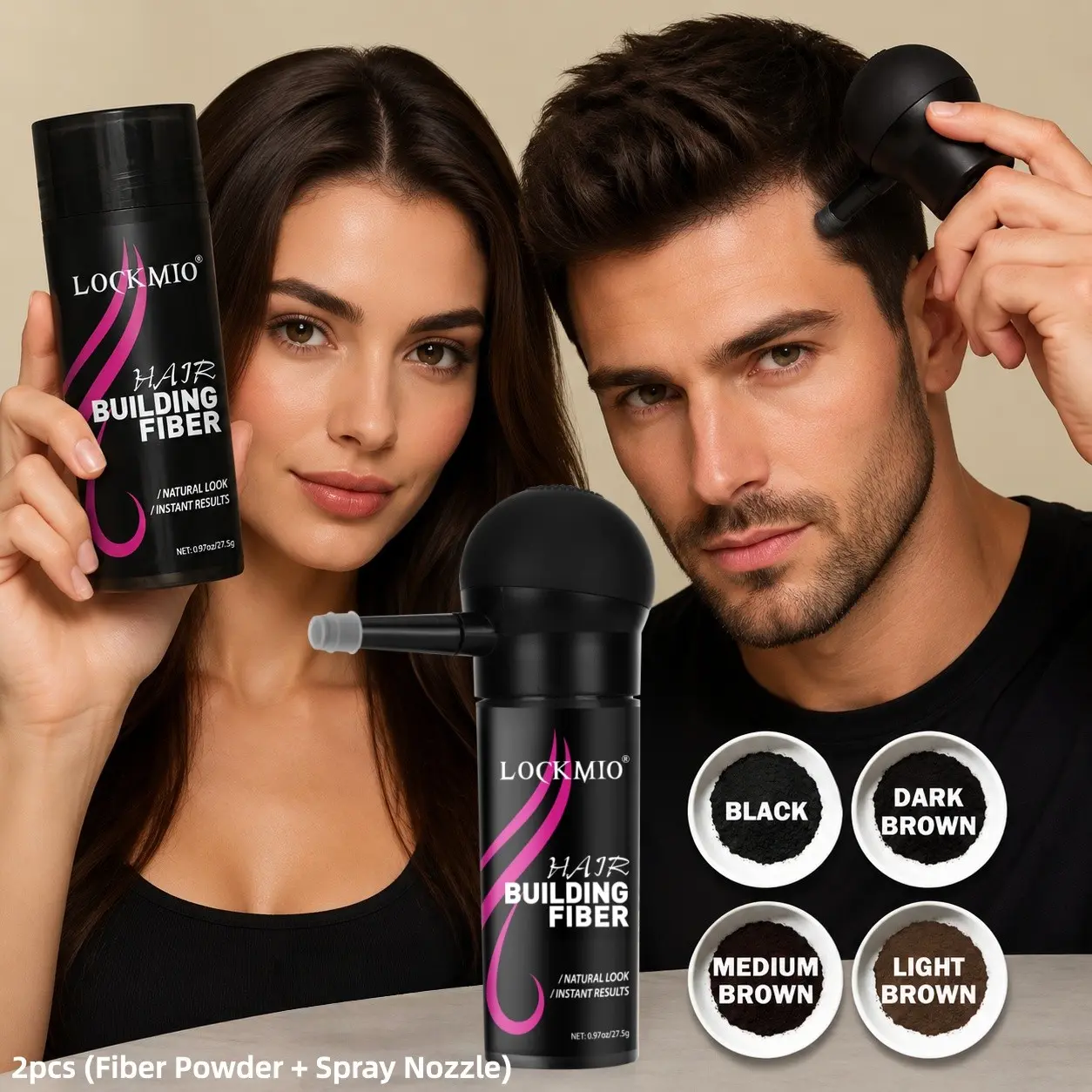 2pcs Fiber Powder Set with Spray Nozzle, Unisex Hair Filler, Hair Thickening Powder, Dense Fuller Hair, Covers Sparse Hair, Root Fill, Hairline Enhancement, Beard Use