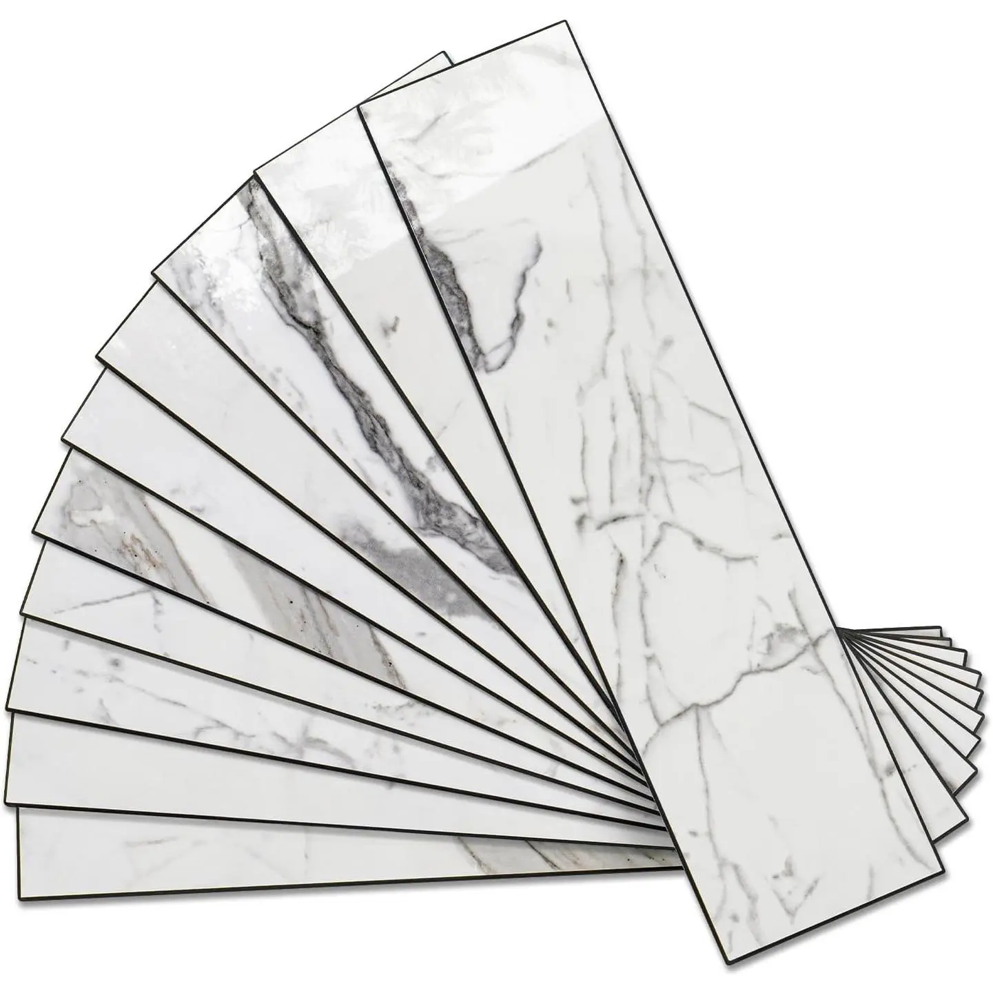 Peel and Stick Backsplash, Glossy 40-Piece 3''x12'' Subway Tile | Statury White with Dark Gray Grout Wall Tile,PVC Faux Stone Stick on Subway Tiles for Kitchen,Bathroom,Laundry,Camper