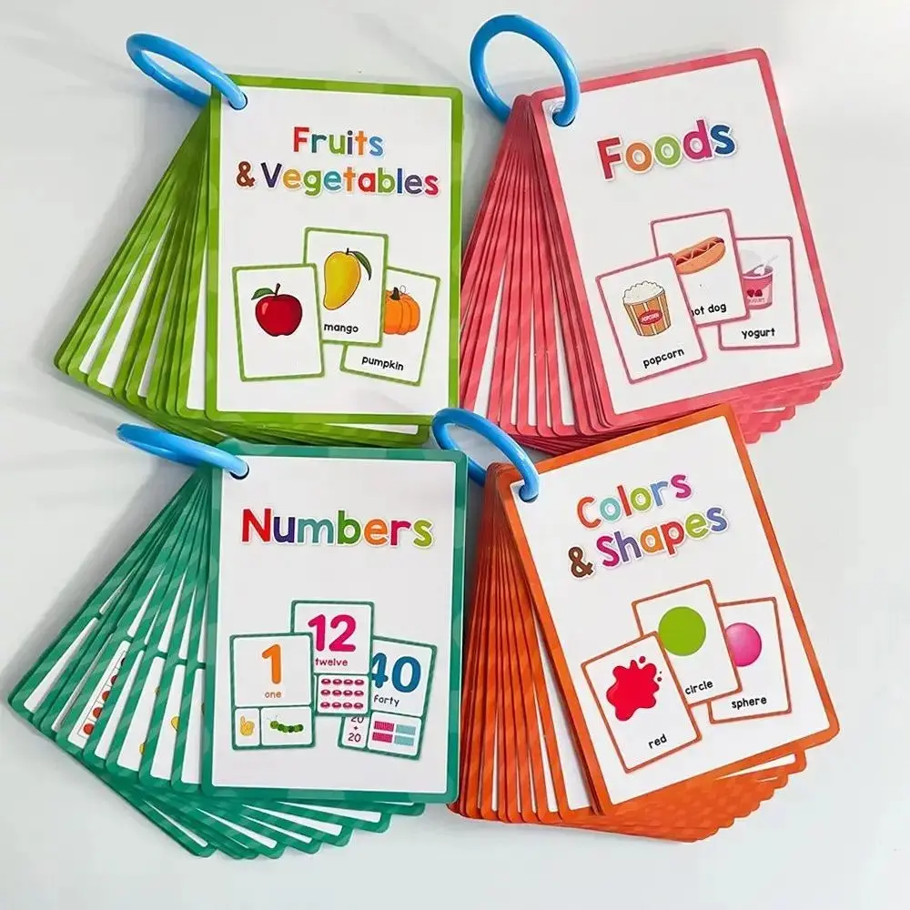 4 Pack Study Flash Cards Set, Colorful Number Shape Fruit & Vegetable Learning Cards, Double-Sided Educational Study Aids for Classroom, Home Practice, Homeschool, Back to School Supplies sohochic