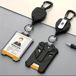 Retractable Heavy-Duty Badge Reel, 1/10 Sets Keychain Badge Reels with ID Card Holder, Portable Hard Plastic ID Holder for Students and Workers