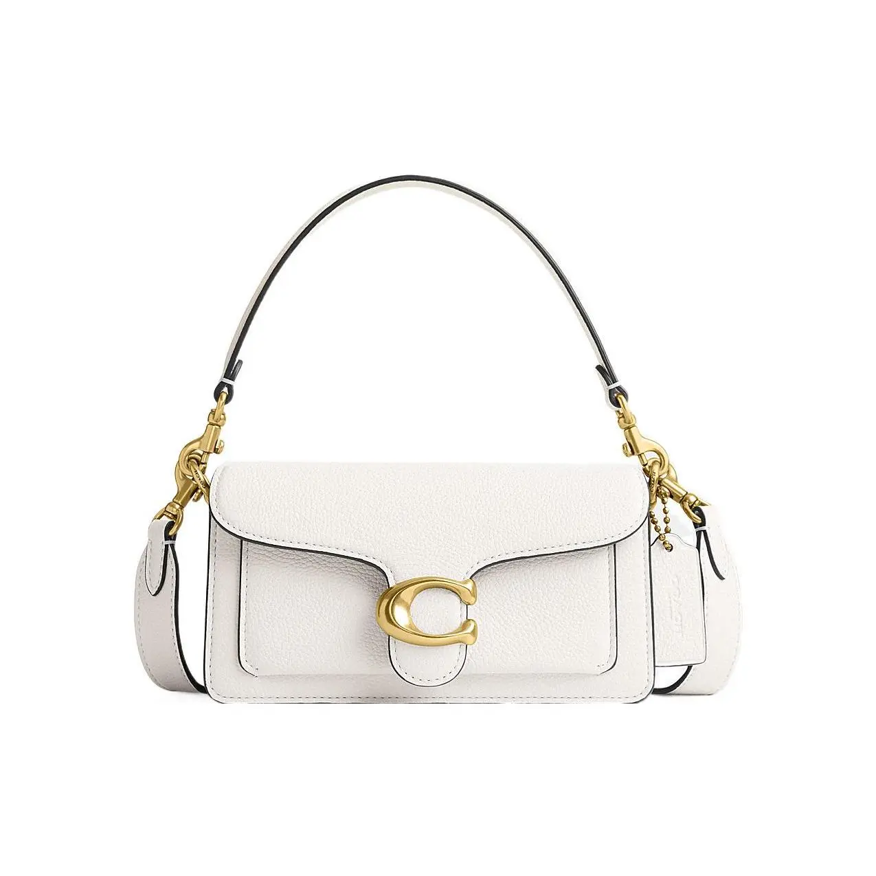Women's COACH Tabby 20 Minimalist C-Logo Top Handle Bag - Saffiano Leather Cream Crossbody Shoulder Bag