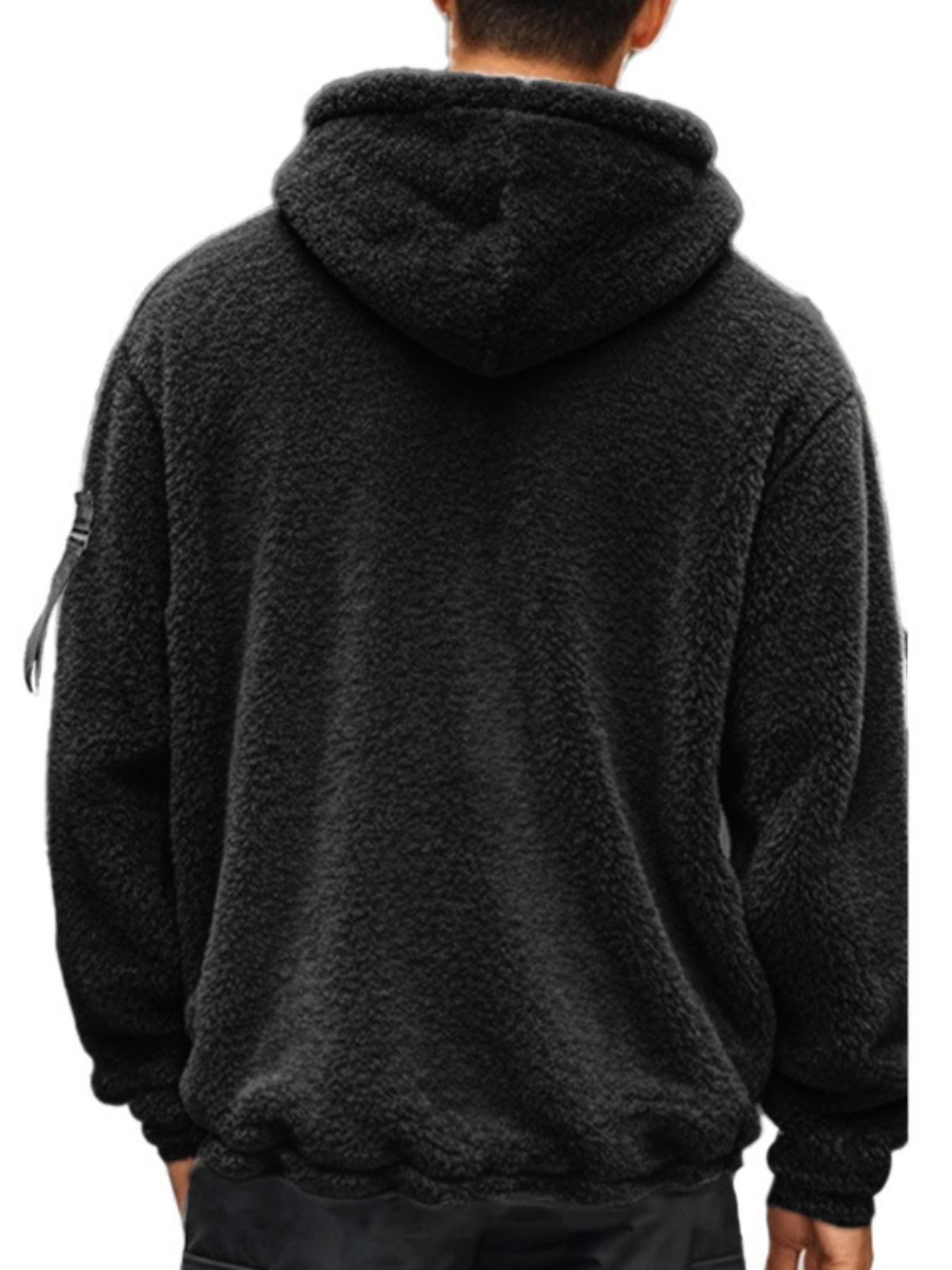 Men's Windproof Thermal Jacket, Loose-Fit Hooded Casual Outerwear, Dual-Sided Velvet Warm Coat for Fall & Winter Seasons