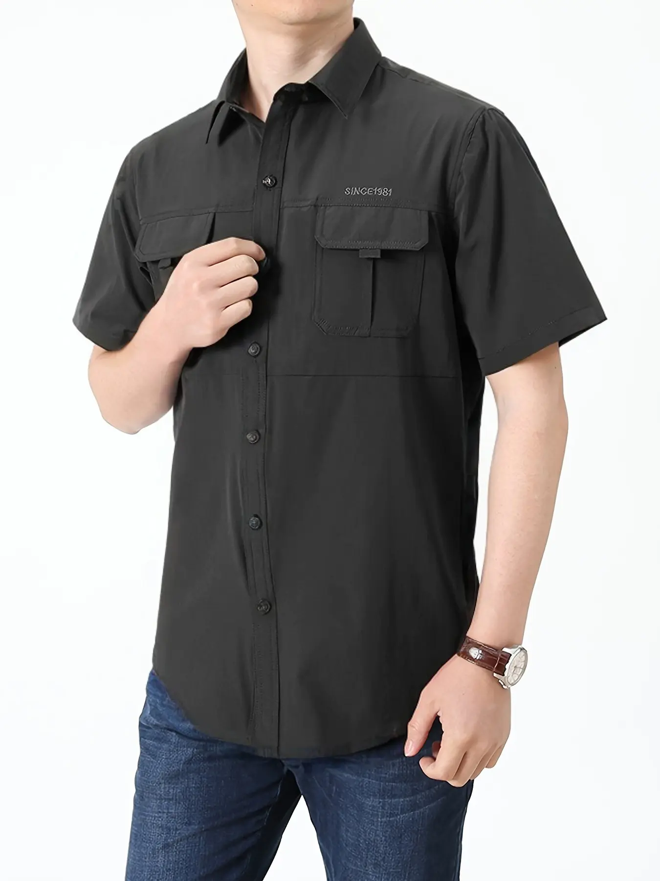 Men's Lightweight Quick-Dry Multi-Pocket Short Sleeve Shirt, Breathable Nylon, Casual Summer Outdoor Wear, Multiple Colors Available