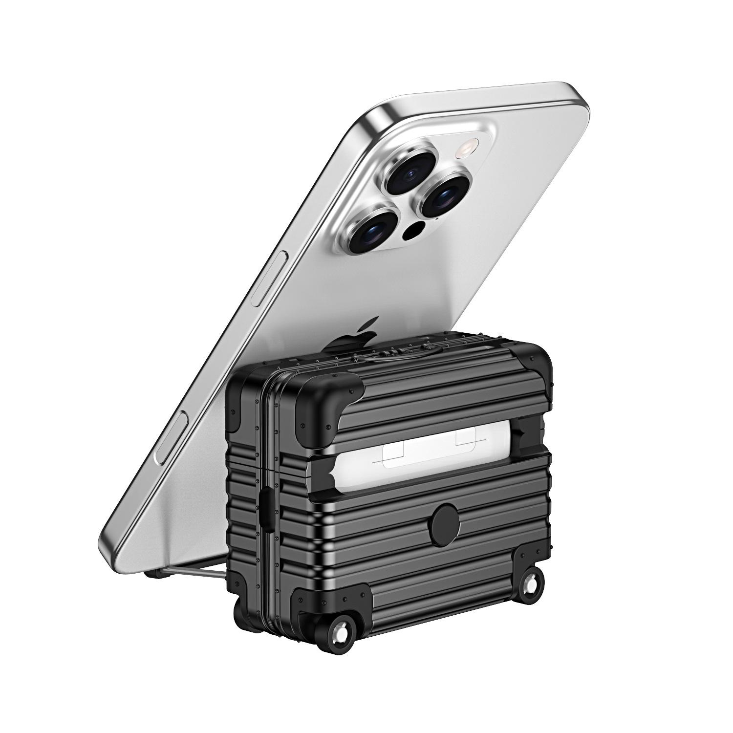 AirPods Case for AirPods 4th Generation, AirPods Pro 2, AirPods Pro 3, Shockproof Suitcase Luggage Design Protective Cover with Built-in Phone Stand, Lockable, Support Horizontal & Vertical StandAirPods Case for AirPods 4th Generation, AirPods Pro 2, AirP