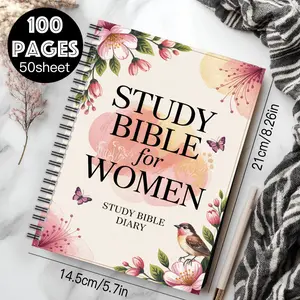 Ladies' Bible Seminar Diary-spiral Bound Christian Prayer Notebook, Flower Design, Light Pink Background-Bible Quotation, Bible Writing, Prayer Diary-Ladies' Gift, Bible Seminar Group, Religious Gift-