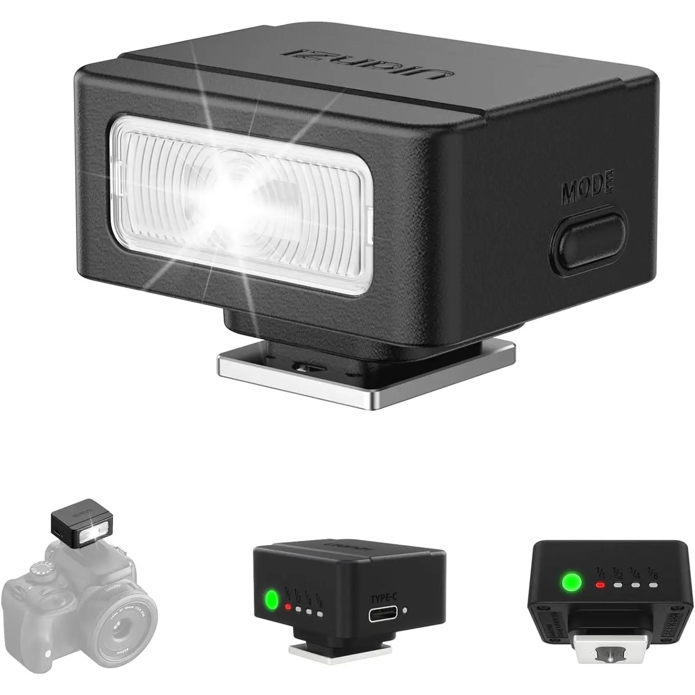 Mini Camera Flash, GN8 6500K Mini Flash Speedlite, 4 Power Levels, Compatible with Sony ZV-1/ZV-E10/Canon/Nikon/Fuji/Panasonic/Leica/Olympus, [Not Fits Sony ZV-1F]